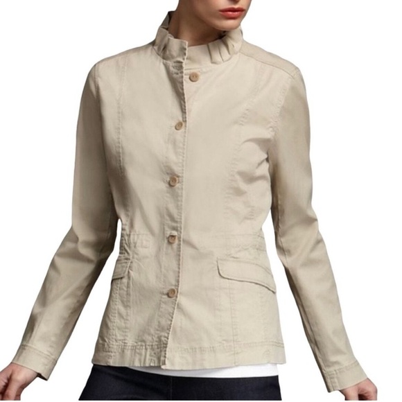 EILEEN FISHER Ruffle Collar Utility Jacket Career Business Work Wear Size M EUC - Picture 3 of 15